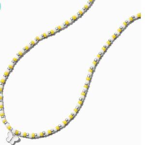 Icing Yellow & White Beaded Butterfly Pendant Necklace